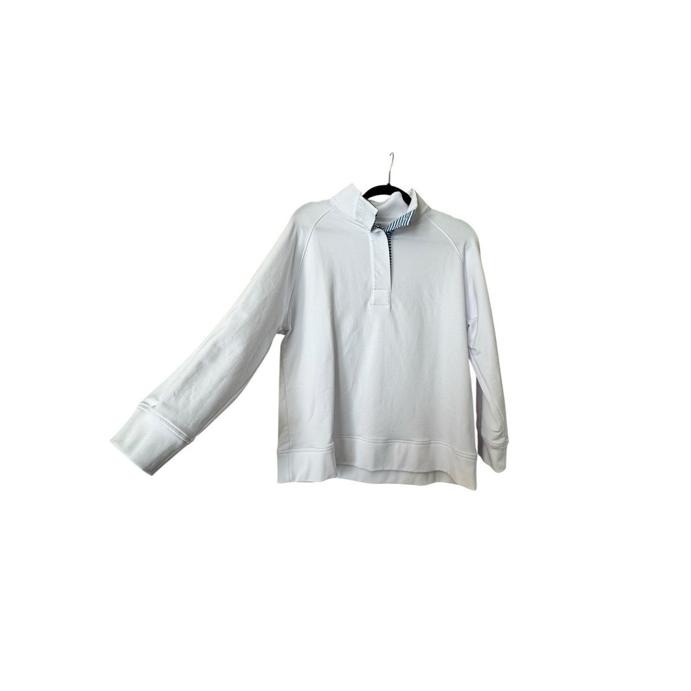Rnwk White Quarter Snap Pullover Sweatshirt Large L Striped Collar Logo